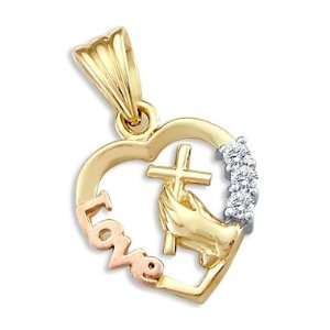  14k Yellow and Rose Gold Heart Love Cross Charm Pendant Jewelry