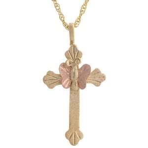  Black Hills Gold Butterfly Cross Pendant Necklace Jewelry