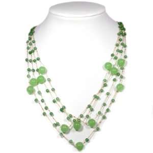  5 Strand Thin Beige Necklace   Green Chalcedony Jewelry