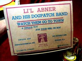 ANTIQUE TIN LITHO WINDUP TOY LIL ABNER DOG PATCH BAND WITH BOX  