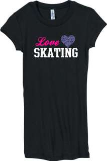 Juniors Love Skating Rhinestone Heart Black Shirt S XXL  