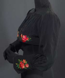 ANTIQUE Polish Folk Costume Black Blouse embroidered short empire 