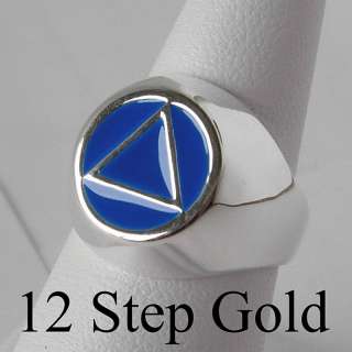 AA Alcoholics Anonymous Jewelry Ster. Blue Enamel Ring  
