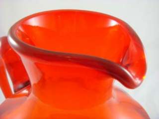 Vintage Blenko Orange Modern Art Glass Pitcher Large  