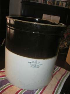Antique Stoneware Crock # 6 Blue Crown Vintage 6 Gallon Size  