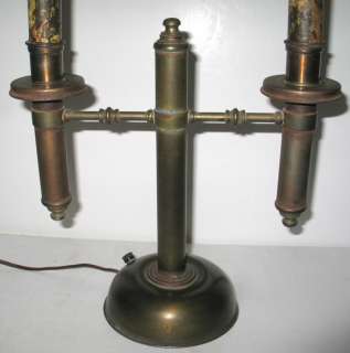 ANTIQUE BRASS OIL KEROSENE DOUBLE STUDENT ELECTRIFIED LAMP INICE 