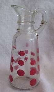 Vintage Glass Oil / Vinegar Cruet Red Dot Design  