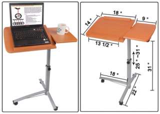 Rolling Mobile Adjustable Laptop Desk Cart w/ Split Top Over Bed 