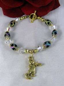 Artisan Frosted Glass Cat Charm Bracelet CAT RESCUE  