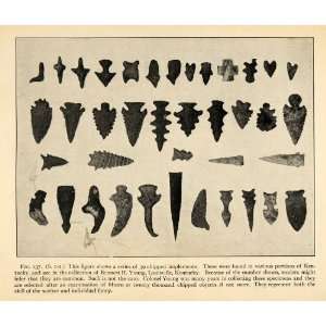 1910 Print Archeology Artifacts Rare Weapons Hunt Flint Stone 