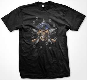 Skull Soldier Guns Bullet Holes Army Mens T shirt  