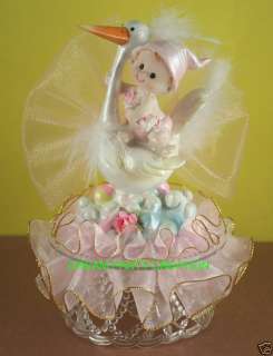 BABY GIRL on STORK Baby Shower CAKE TOPPER Organza  