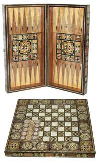 Backgammon Mosaic Mother of pearl Inlaid 19 board set Wooden 