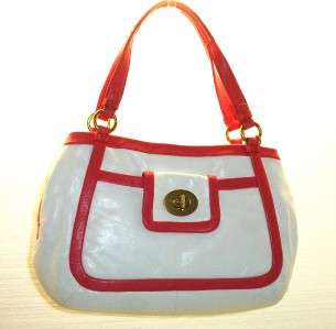 COACH F13602 Cricket Leather Lg. Satchel White/Coral  