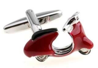 CUFFLINKS SILVER RED BLACK SCOOTER VESPA MOPED MOTORCYCLE WEDDING 