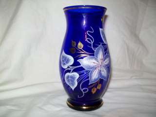Bohemia Crystal Vase Cobalt Blue/Gold Czech Republic  