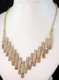   Party Bridal Bridesmaid Golden Diamante Crystals Necklace Earrings Set
