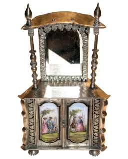 Antique German Enameled Silver Miniature Cabinet  