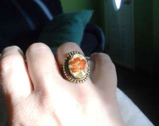 osO RUST POPPY Oso adjustable brass flower cameo ring  