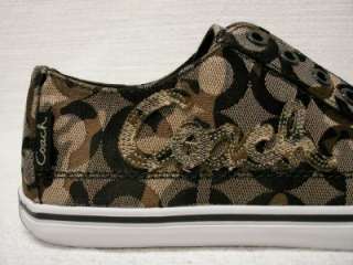 NIB~COACH~KEELEY OLIVE GREEN CAMO PRINT NO LACE TENNIS SHOES SNEAKERS 