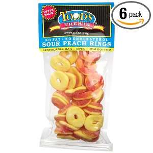 Todds Treats Sour Peach Rings, 8 Ounce Bags (Pack of 6)  