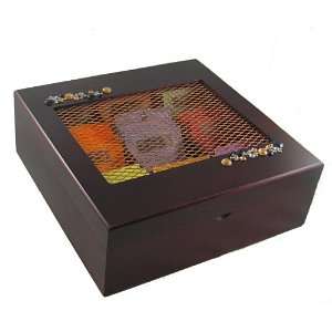 Wooden Tea Box with Amber & Onyx Crystals and Copper Window includes 