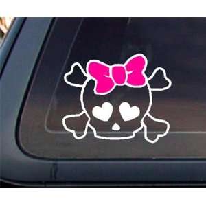  Skull with PINK Bow Car Decal / Sticker Automotive