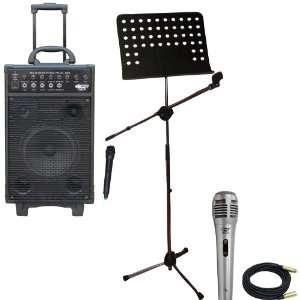 Mic, Cable and Stand Package   PWMA1050 800 Watt VHF Wireless Battery 