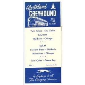 1953 Northland Greyhound Bus Time Tables No 1 Green Bay Chicago Duluth 