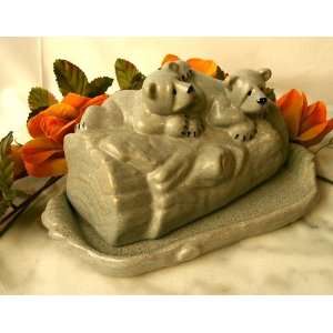    Quarry Critters Stoneware Bear Butter Dish