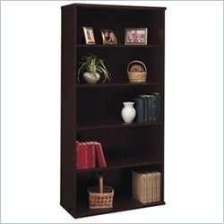   Open 5 Shelf Double Wood Mocha Cherry Bookcase 042976129149  