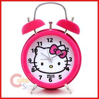 Sanrio Hello Kitty Twin Bell Alarm Clock Table Watch Pink Velvet 