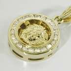   Yellow Gold Circle Diamond Medallion Vintage Pendant Necklace  