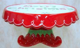 BURTON Merry Christmas Cake PLATE Ceramic FEET 1125137  