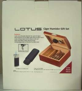 Lotus Cigar Humidor Set Cedar Lighter Hygrometer NIB  