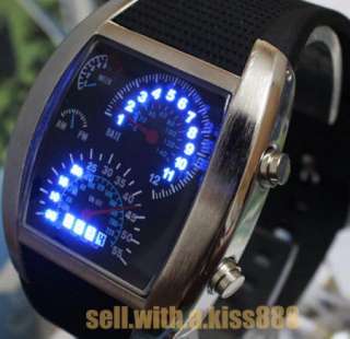 Nice Xmas Gift Blue LED Light Dot Matrix Mens Watch NR  