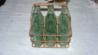   Metal Coca Cola 6 Pack Bottle Carrier W/ 6 Glass Coke Bottles  