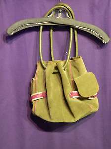 Cole Haan green suede, pink trim hobo handbag  