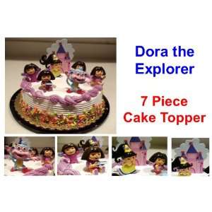   Birthday Cake Topper Set with Figures and Princess Dora Castle Toys