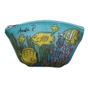    Topical Fish Hand Painted Leather Coin Purse 