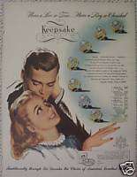 KEEPSAKE DIAMOND RING VINTAGE OLD PRINT AD 1947  