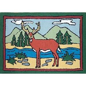  Country Deer Cotton Hooked Rug 2x3