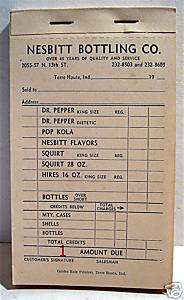 Dr Pepper Soda Salesman Sales Receipt Book Terre Haute  