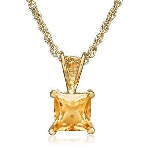    Gold Plated Sterling Silver 6mm Square Cut Citrine Pendant Jewelry