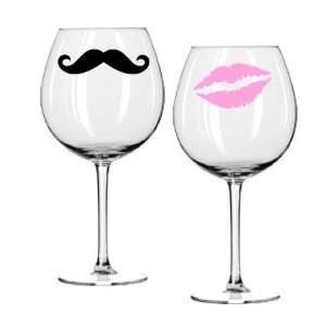 Wine Glass Decal Set   Kiss and Mustache   Light Pink Lips