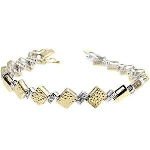 14k and White Gold Rhodium Bonded to Brass Art Deco Link Bracelet with 