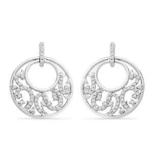   Sterling Silver Round Diamond Double Circle Fashion Earring (1/3 CTTW