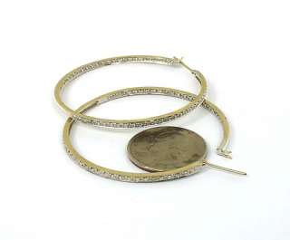 ELEGANT 14K GOLD & DIAMONDS INSIDE OUT HOOP EARRINGS  