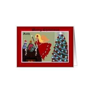  Merry Christmas Faith / Angel cat fireplace stockings tree 