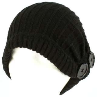  Winter Slouchy Ribbed Knit Beanie Button Ski Hat Black 